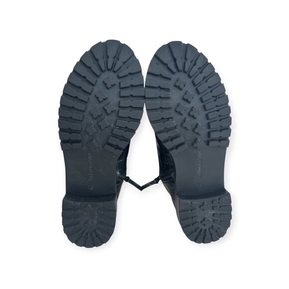 Reformation Amelia Croc-Embossed Black Leather Lace Up Combat Boots | Size 7.5 - Picture 9 of 12